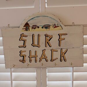Handmade WOOD “Surf Shop” Sign With 5 Hooks